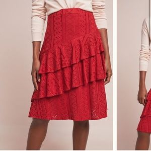 Anthropologie NWT Soigne Eyelet Red Skirt Size M.